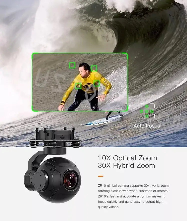 SIYI ZR10 2K 4MP QHD 30X Hybrid Zoom 3-Axis Stabilizer Gimbal Camera with 2560x1440 HDR Night Vision Lightweight 15 ZRIO gimbal camera supports 30x hybrid zoom; offering clear view beyond hundreds