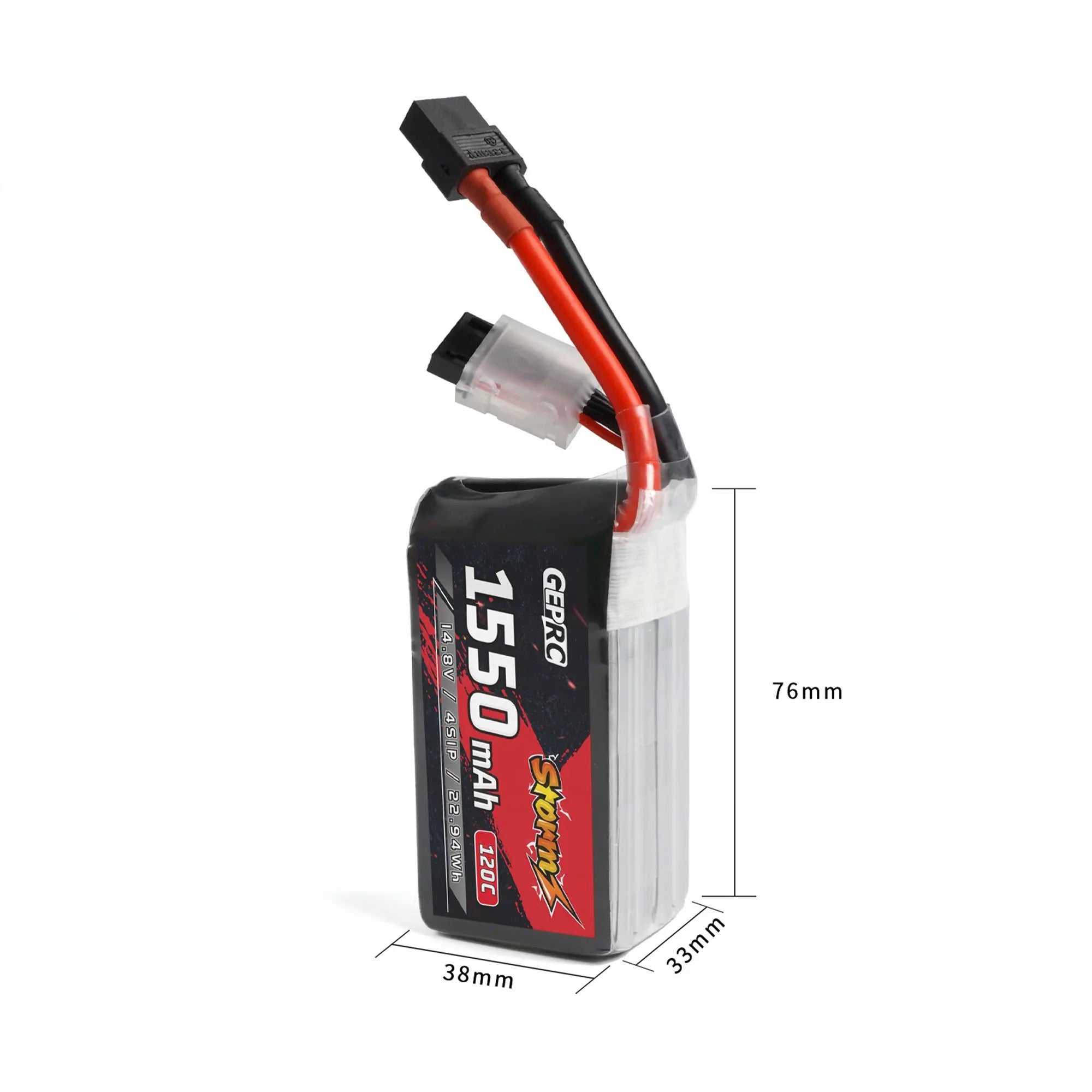 GEPRC Storm 4S 1550mAh 120C Lipo Battery, the charging rate supports up to 3C, and it is recommended to use 1-1.5C 