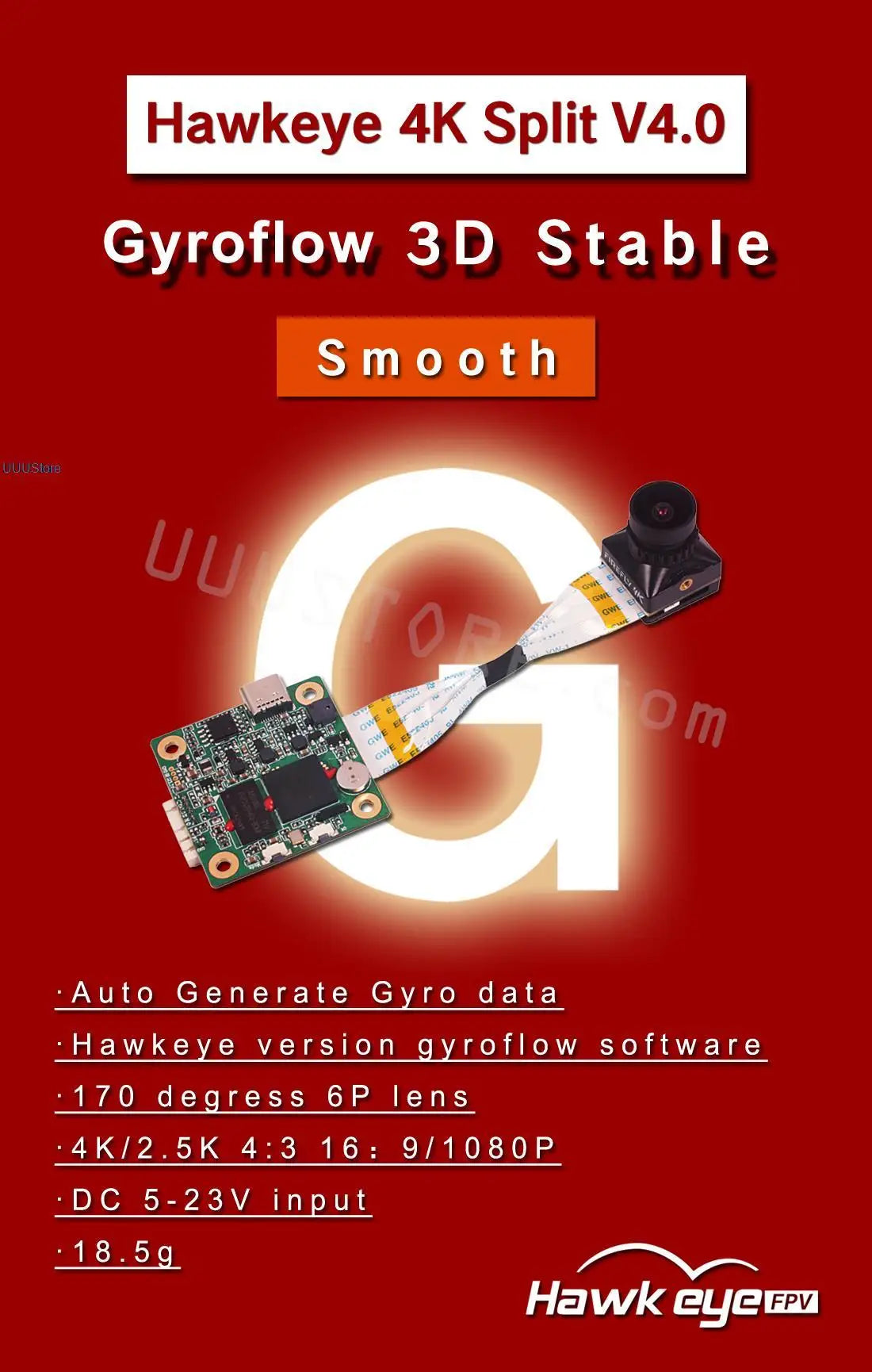 2023 New Hawkeye Firefly Split 4K V4 Cam / NakedCam V4 FOV 170 DVR 7-24V gyroflow Support 8-64g Micro SD For RC FPV Racing Drone 7 Firefly 4K V4 NakedCam is out of stock now,it will