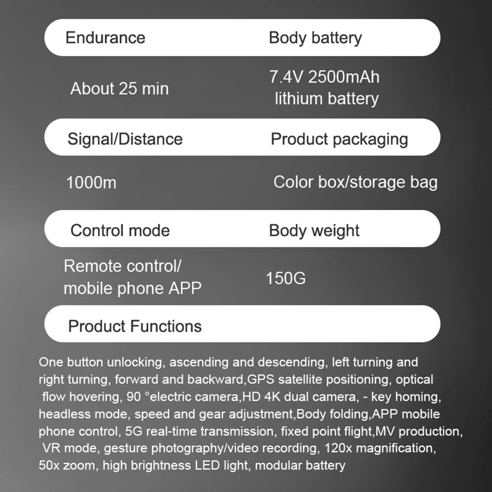 F194 GPS Drone, Endurance Body battery 7.4V 2500mAh About 25 min lithium battery Signal/D
