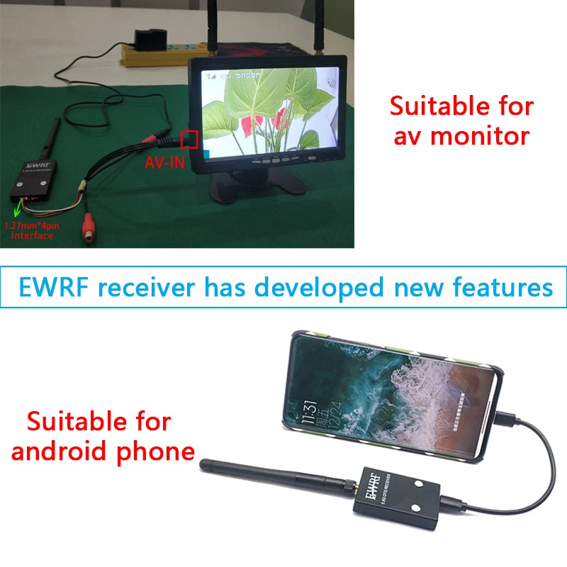 5.8Ghz 48CH 2W VTX, Apin interface EWRF receiver has developed new features Suitable for av monitor