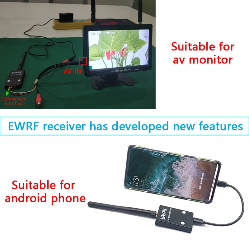 5.8Ghz 48CH 2W VTX, Apin interface EWRF receiver has developed new features Suitable for av monitor 