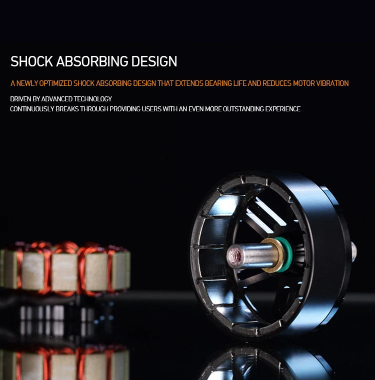 MAD BSC2810 Brushless Motor, Optimized shock absorption for smoother flights and longer bearing life.