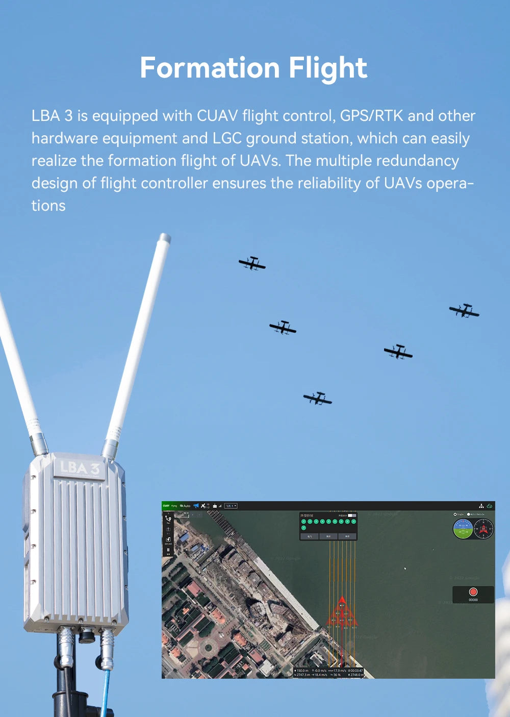 CUAV New Industrial LBA 3 Micro Private Network, formation flight LBA 3 is equipped with CUAV flight control, GPSIRTK and other