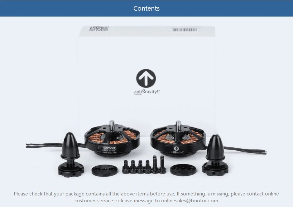 T-motor MN4004 KV300 KV400 Outrunner Brushless Motor - 1.3KG Thrust Antigravity motor For Heavy Multicopter rotor Quadcopter Helicopter 18 T-motor, if something is missing, please contact online customer service or leave message to onlinesales@