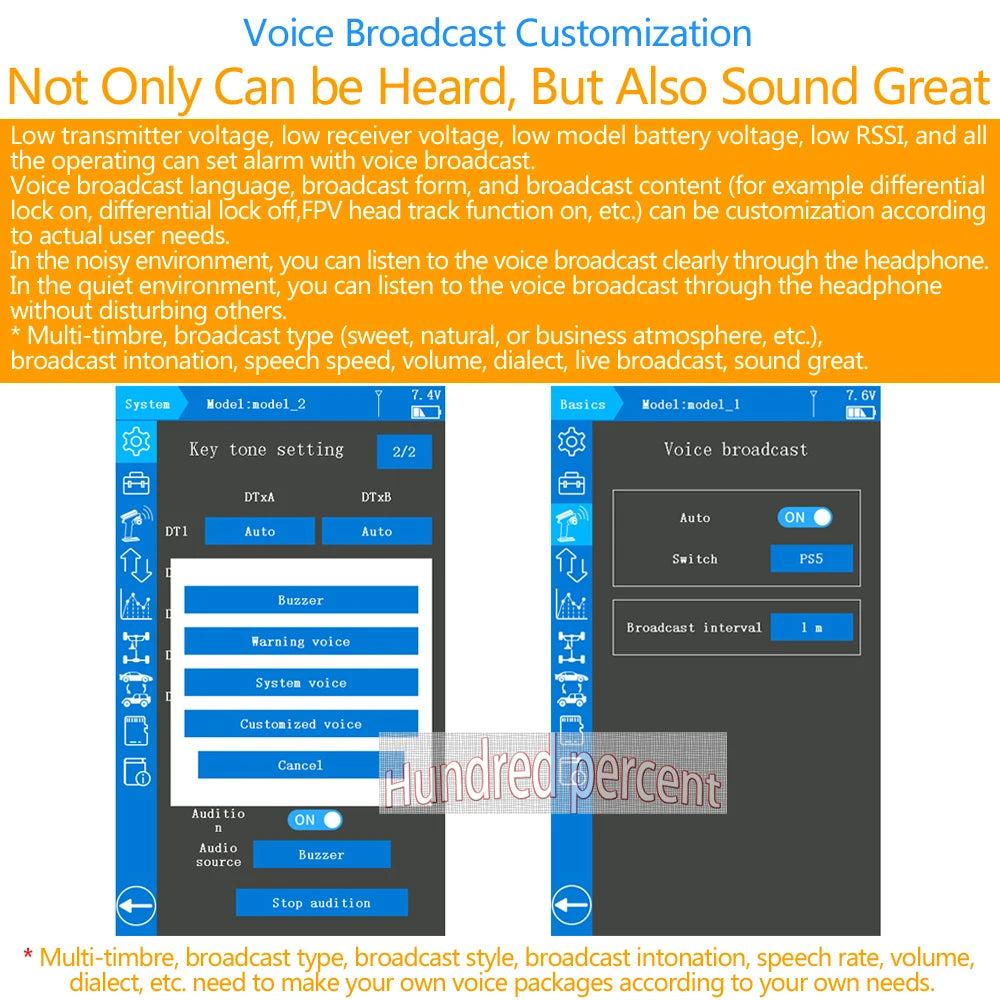 Radiolink RC8X 2.4G 8 Channels Radio Transmitter, voice broadcast language; broadcast form; and broadcast content can be customized according to actual user needs