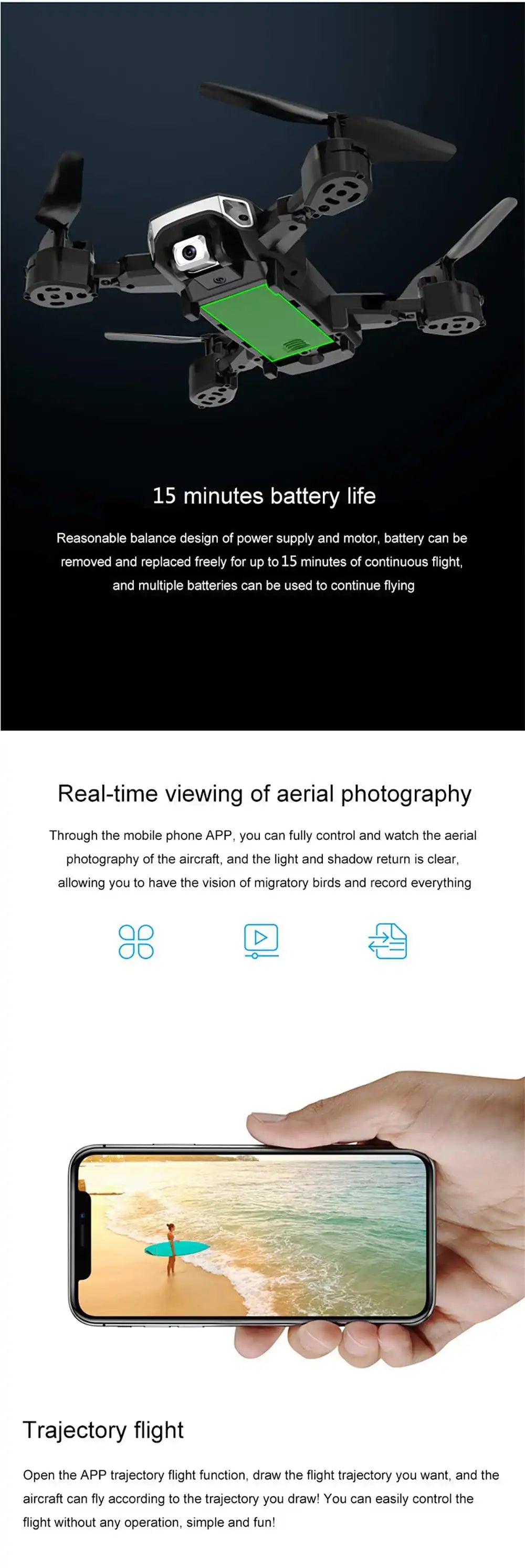 Eachine S60 Mini Drone - 4K Profesional WIFI FPV HD Camera Optical Flow Positioning 15mins Flight Time Foldable RC Drone Quadcopter RTF 13 Eachine S60 Mini Drone, mobile app allows you to control and watch the aerial photography of the aircraft