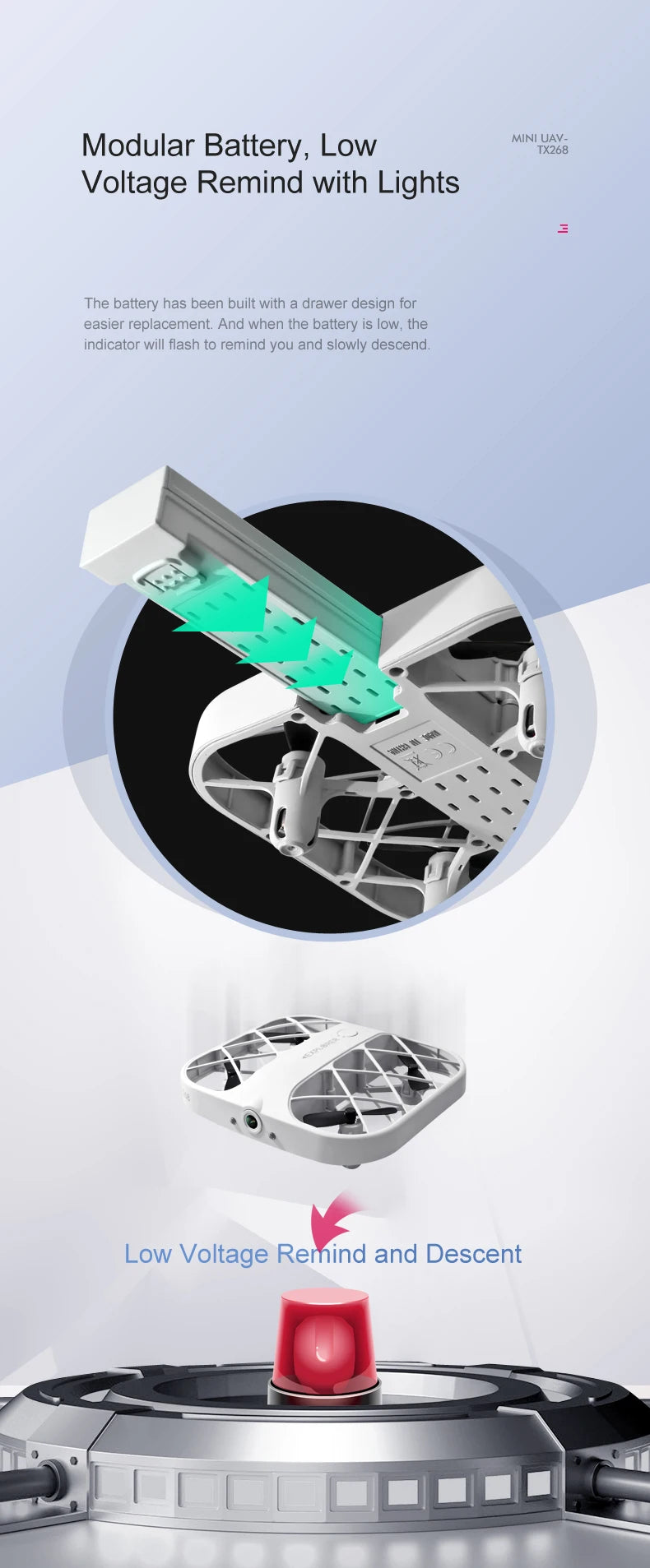 JJRC H107 Mini Drone, the battery has been built with a drawer design for easier replacement