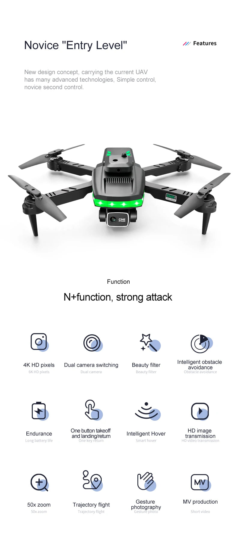 S160 Mini Drone, novice "entry level" features new design concept; carrying the current
