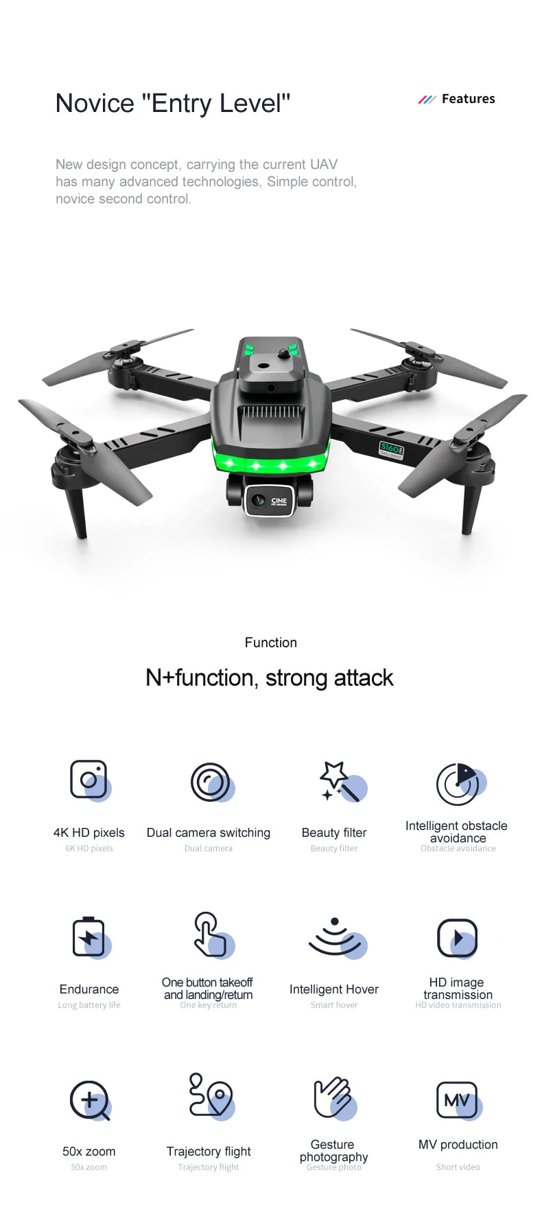 S160 Mini Drone - 4K HD Camera Four-sided Obstacle Avoidance Air Pressure Fixed Height Professional Foldable Quadcopter Toys 19 S160 Mini Drone, novice "entry level" features new design concept; carrying the current