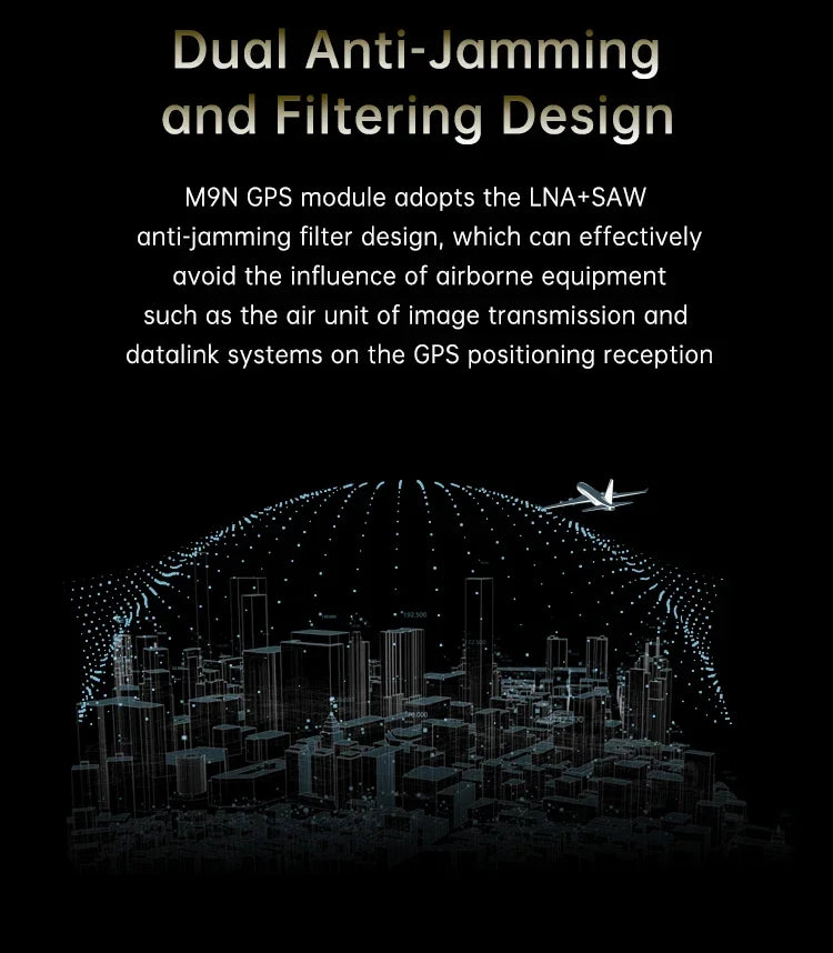 SIYI M9N GPS, Anti-jamming GPS module with LNA+SAW filter for reliable positioning despite airborne transmission interference.
