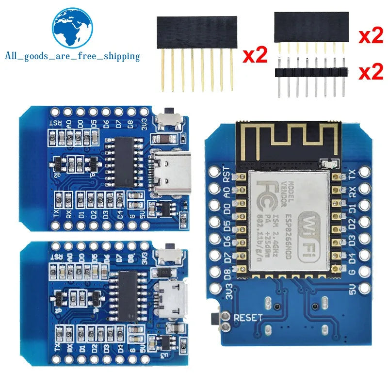 D1 Mini TYPE-C/MICRO ESP8266 ESP-12F CH340G V2 USB D1 Mini WIFI Development Board D1 Mini NodeMCU Lua IOT Board 3.3V With Pins
