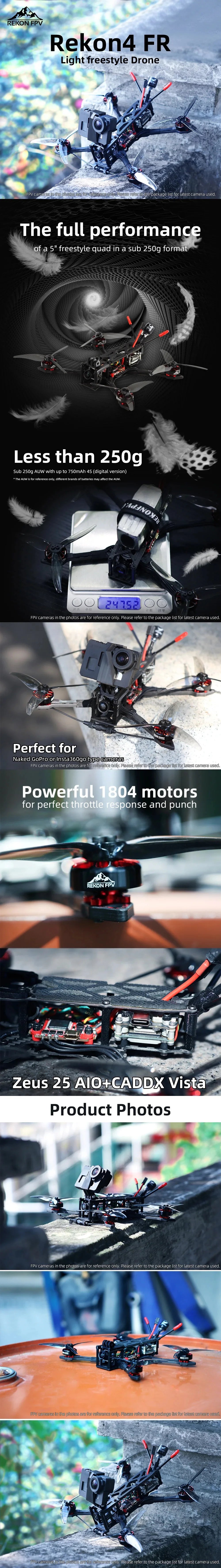 HGLRC Rekon 4 FR - Sub 250g Freestyle Quad Digital Version CADDX Polar 1804 3500KV Motor For RC FPV Quadcopter Freestyle Drone 7 HGLRC Rekon 4 FR, MONTTV Zeus 25 AIO+CADDX Vista Product Photos ras