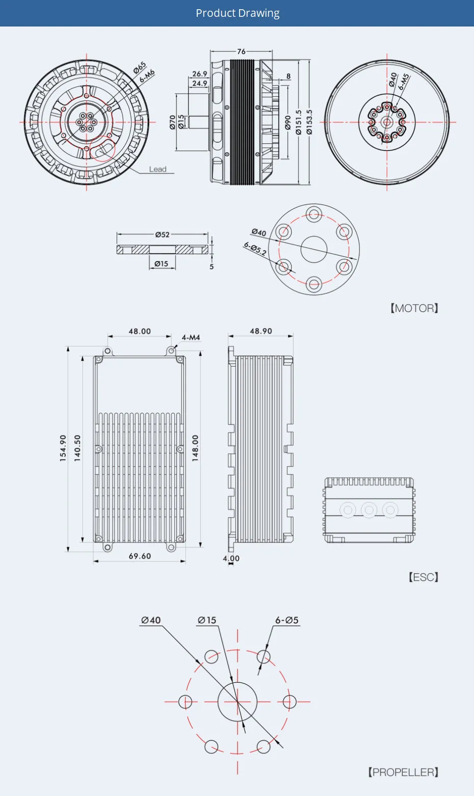 T-MOTOR U15L KV43 Motor - 60KG Thrust 16KW 50V 100V Brushless MotorFor Heavy Lifting Drone 12 T-MOTOR, if you choose U15L, you will only receive one motor .
