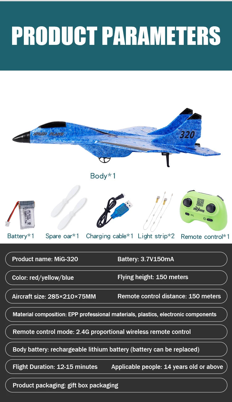 New RC Plane Glider Airplane, MiG-320 battery: 3.7V150mA Color: red/yellow