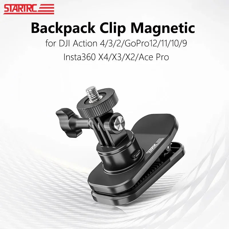 Magnetic backpack clip for DJI, GoPro, Insta360 action cameras