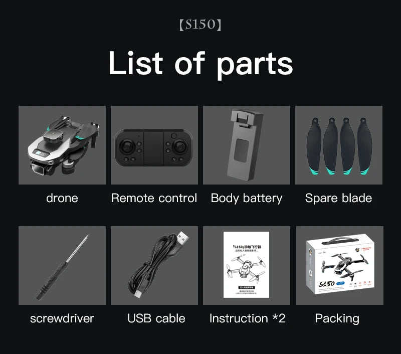 S150 Drone, drone remote control body battery spare blade tsisimunm