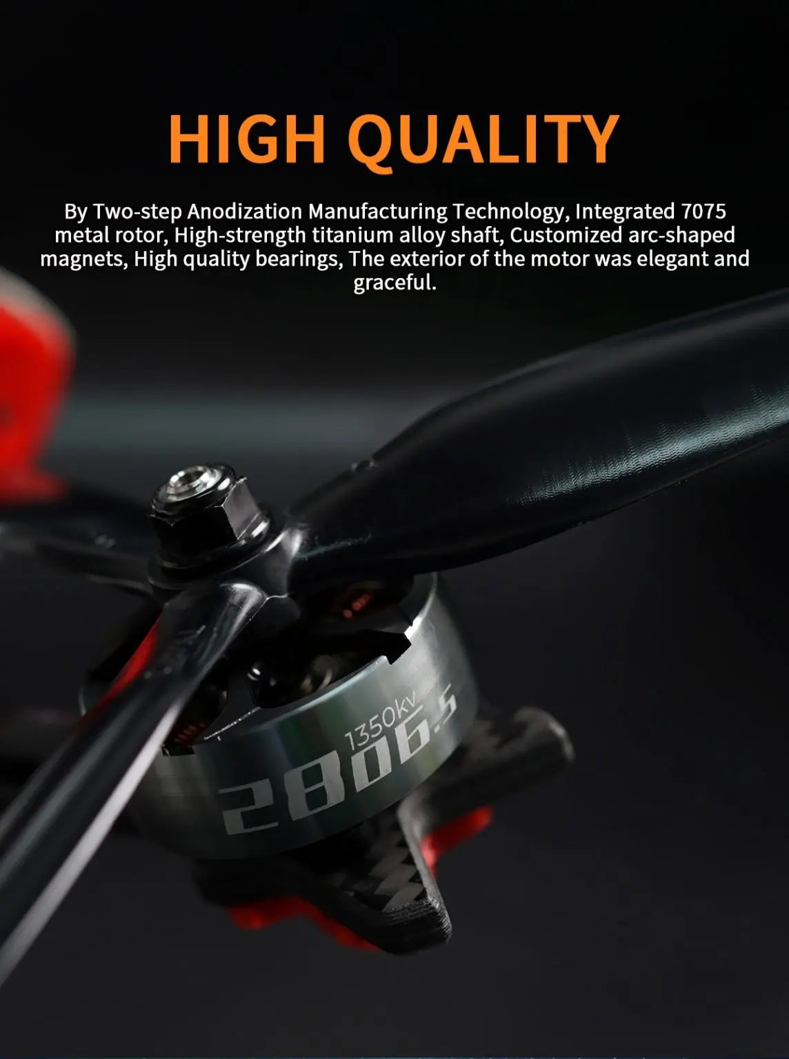 GEPRC SPEEDX2 2806.5 1350KV/1760KV Motor. high-strength titanium alloy shaft; Customized arc-shaped magnets.