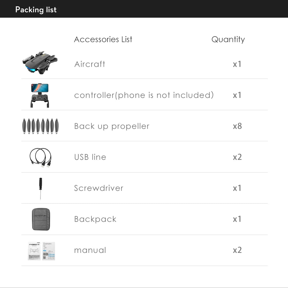 LS38 Drone - GPS 4K HD WIFI FPV Drone 1080P Camera Height Hold RC Foldable Quadcopter Dron Rc Helicopter Drone Gift Toy Professional Camera Drone 29 LS38 Drone, Packing list Quantity Aircraft x1 controller(phone is not included) x