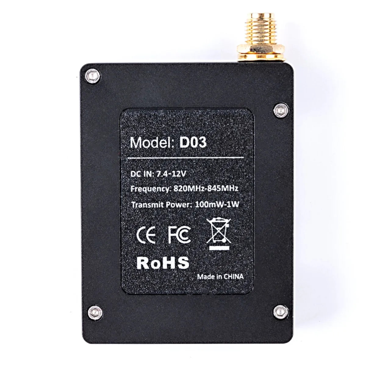 R20 820-845Mhz 100mw-1W VTX, DO3 DC IN: 7.4-12v Frequency: 82OMHz-84