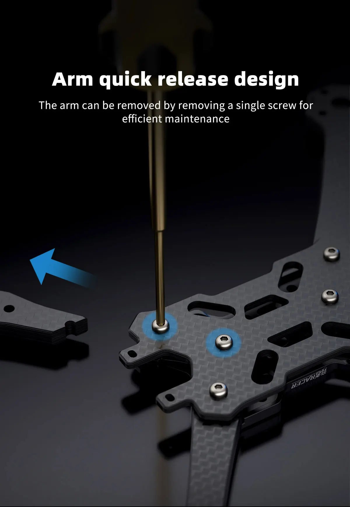 GEPRC Racer FPV Racing Drone - TAKER F722 E55A Stack SPEEDX2 2207 TMOTOR F60PROV Drone Kit VTX Light Fast Freestyle RC Quadcopter 18 GEPRC Racer FPV, arm quick release design The arm can be removed by removing a single screw for efficient maintenance