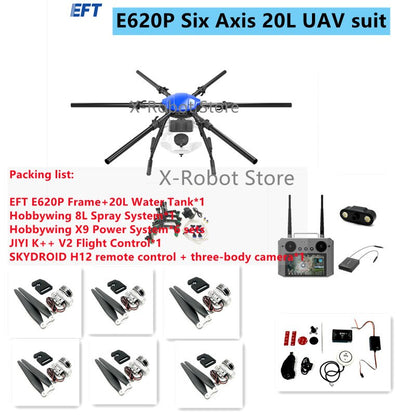 EFT E620P 20L Agriculture Drone - 6-Axis Agri Drone Frame 20L Water Tank Spray and 8L Spreader Hobbywing X9, JIYI K++ V2, Skydroid H12, Tattu Pro 22000mAh Battery