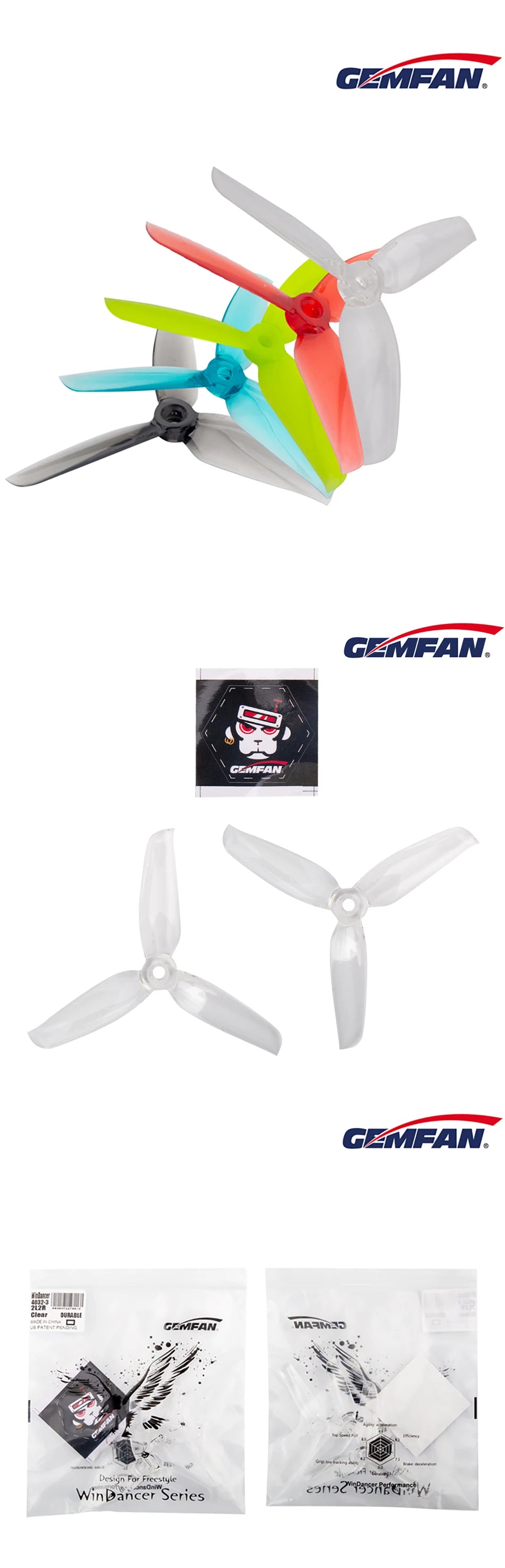8/12Pairs Gemfan WinDancer 4032-Blade Propeller, nconiva 250192"P3Stig encek WinDancer"