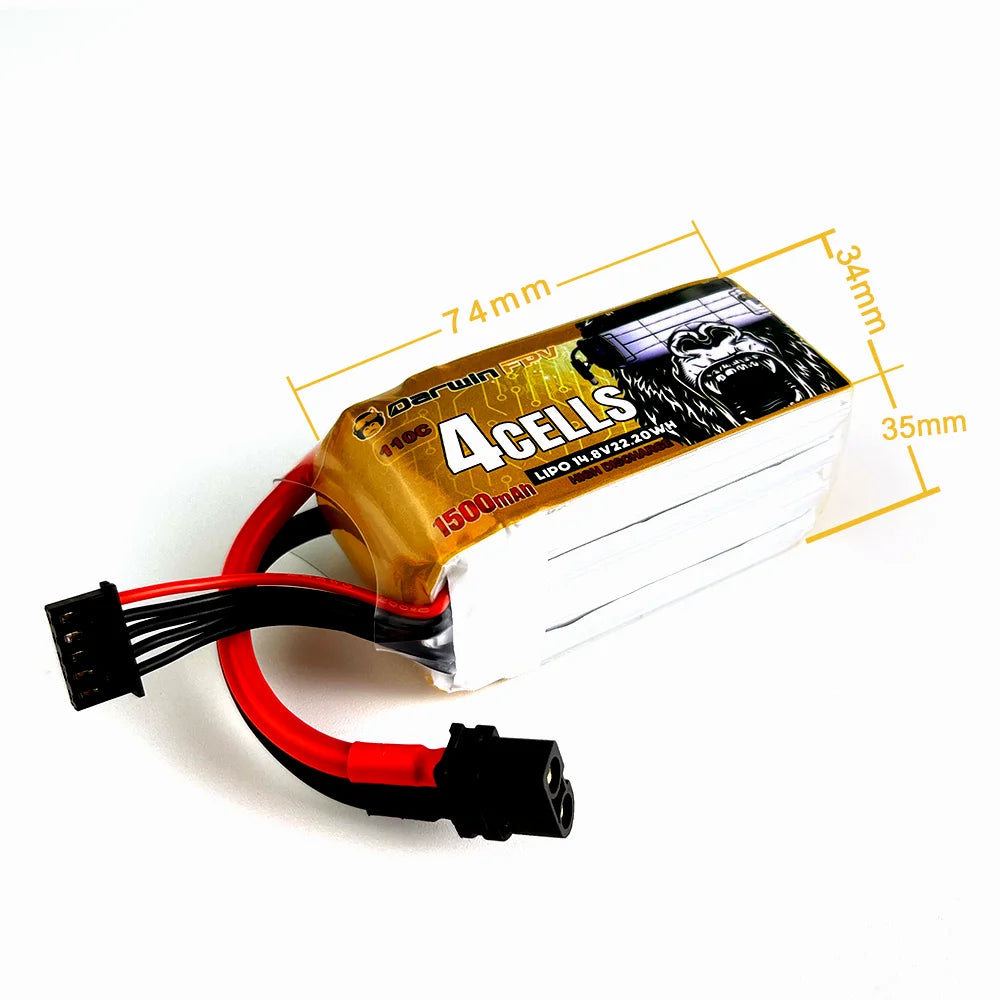 DarwinFPV 4S 1500mAh Battery - 14.8V 110C Lipo Racing Battery Quadcopter Racing FPV Drone Battery 11 DarwinFPV 4S 1500mAh Battery, 5 74mm @arunm Acelts 35mm Jowh 44.0