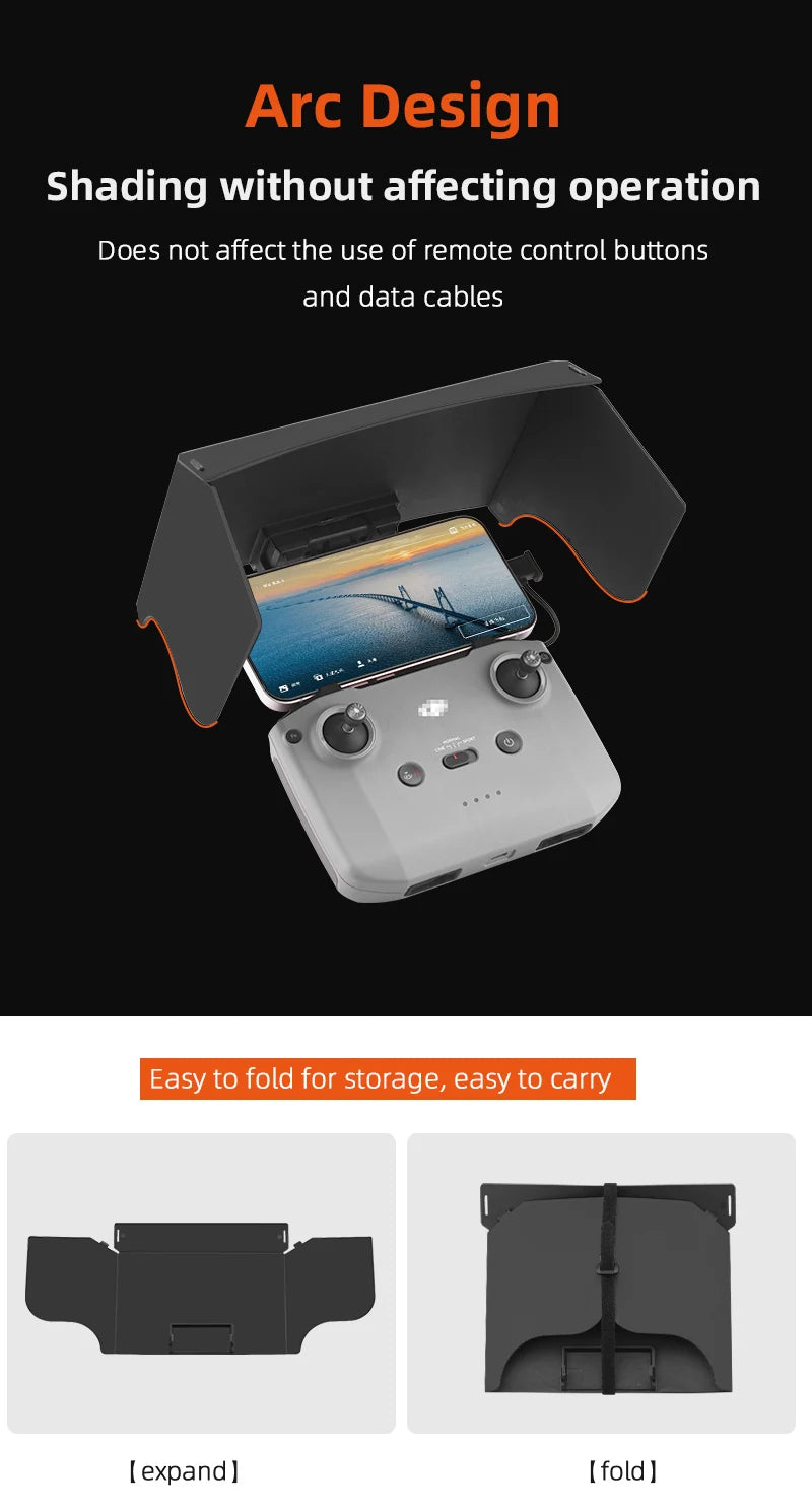 Phone Sun Shade for DJI MINI 3 PRO/MAVIC 3/MAVIC AIR 2/2S/MINI 2 Remote Controller Sunshade Hood Drone RC-N1 Accessories 15 Arc Design Shading without affecting operation Does not affect the use of remote control buttons