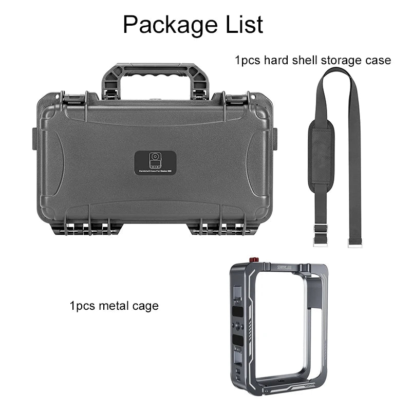 Durable hard shell case with metal cage, EVA foam lining, pressure valve, waterproof protection, and strap for secure drone transport.