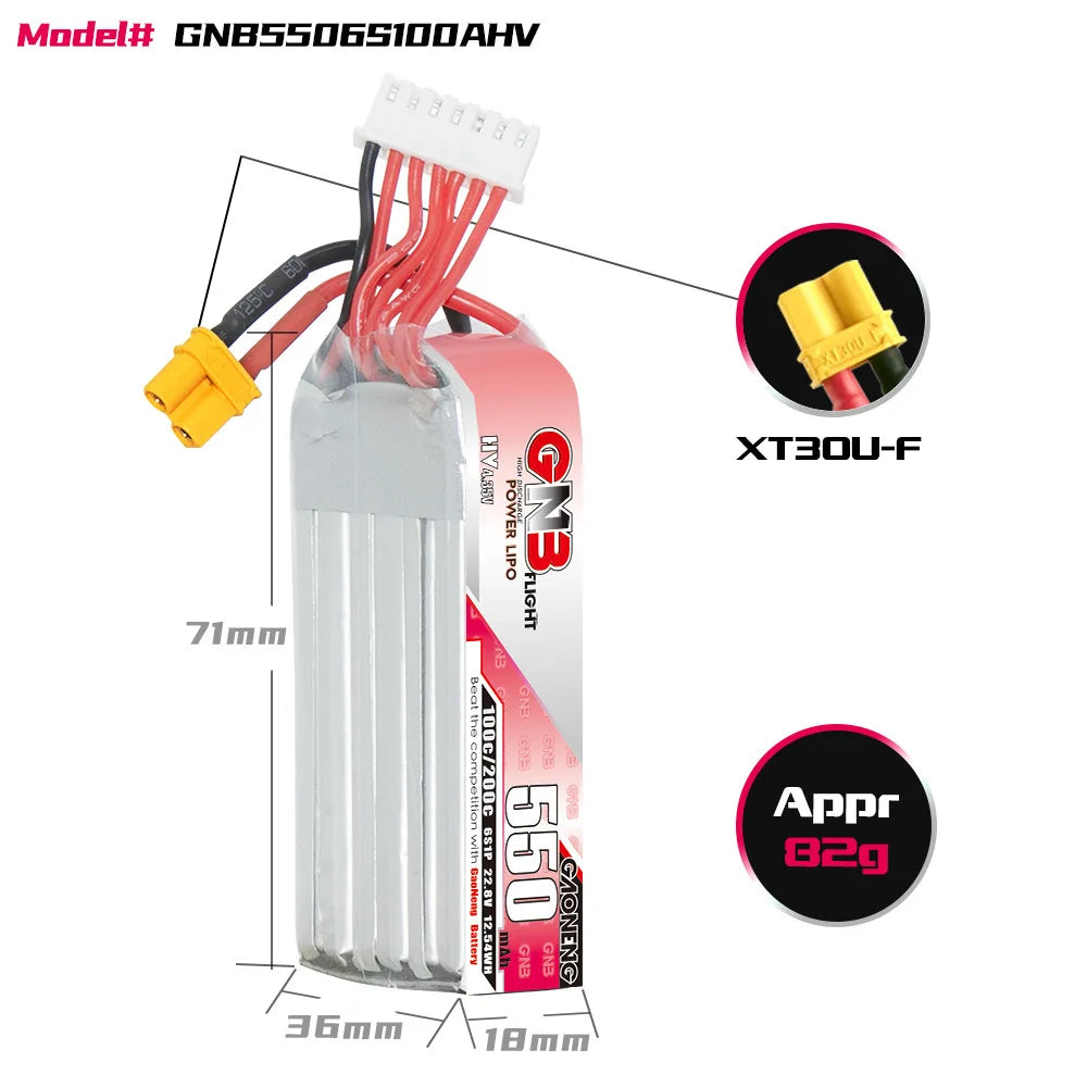 GaoNeng GNB 6S HV 22.8v 550mAh 200C Lipo Battery, GaoNeng 6S HV LiPo Battery, 22.8V, 550mAh for helicopters and remote control toys.