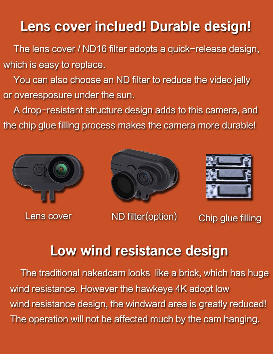 Hawkeye Thumb 4K HD FPV Camera - With ND16 Filter FOV 170 Gyroflow Stabilization Remote Recording For FPV Rcaing Drone Quadcopter 18 Hawkeye Thumb 4K HD FPV Camera, lens cover ND16 filter adopts a quick-release design, which is easy to
