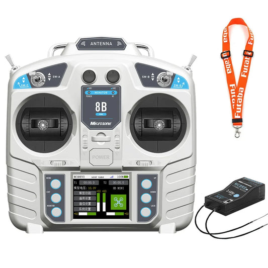 Microzone MC8B Mini + MC8RE-V2 2.4GHz 8-Channel S-FHSS RC Transmitter Radio System for Aircraft & Helicopter