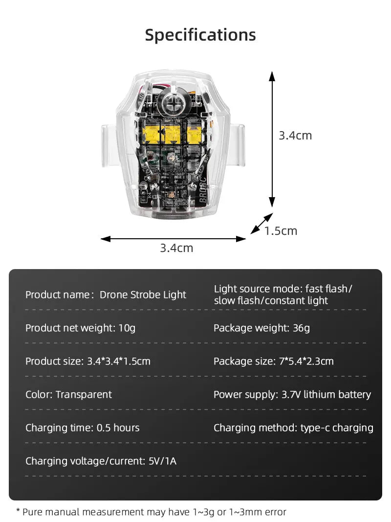 LED, Specifications Drone Strobe Light slow flash/constant light Package weight: 36g Package