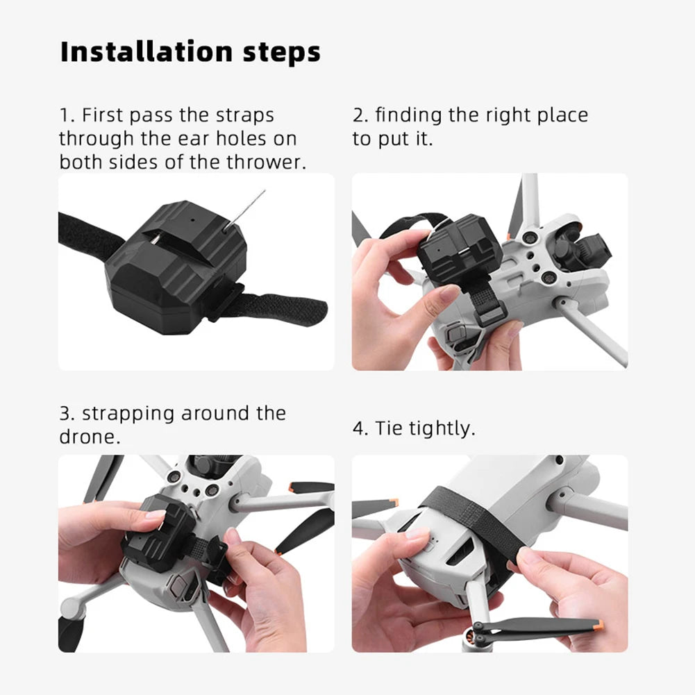 Drone Drop System / Drone Thrower - universal for Most Drones such DJI 4DRC JJRC Syma Hubsan FIMI Drone Fishing Ring Gift Deliver Life Rescue 12 Drone Drop System / Drone Thrower , both sides of the thrower. strapping around the drone.