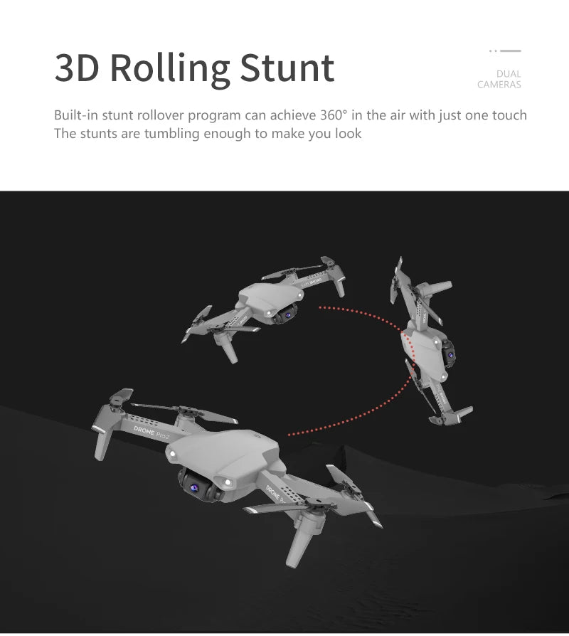 XKJ E99 RC Mini Drone - 4K 1080P 720P Dual Camera WIFI FPV Aerial Photography Helicopter Foldable Quadcopter Dron Toys 43 XKJ E99 RC Mini Drone, built-in stunt rollover program can achieve 360* in the air