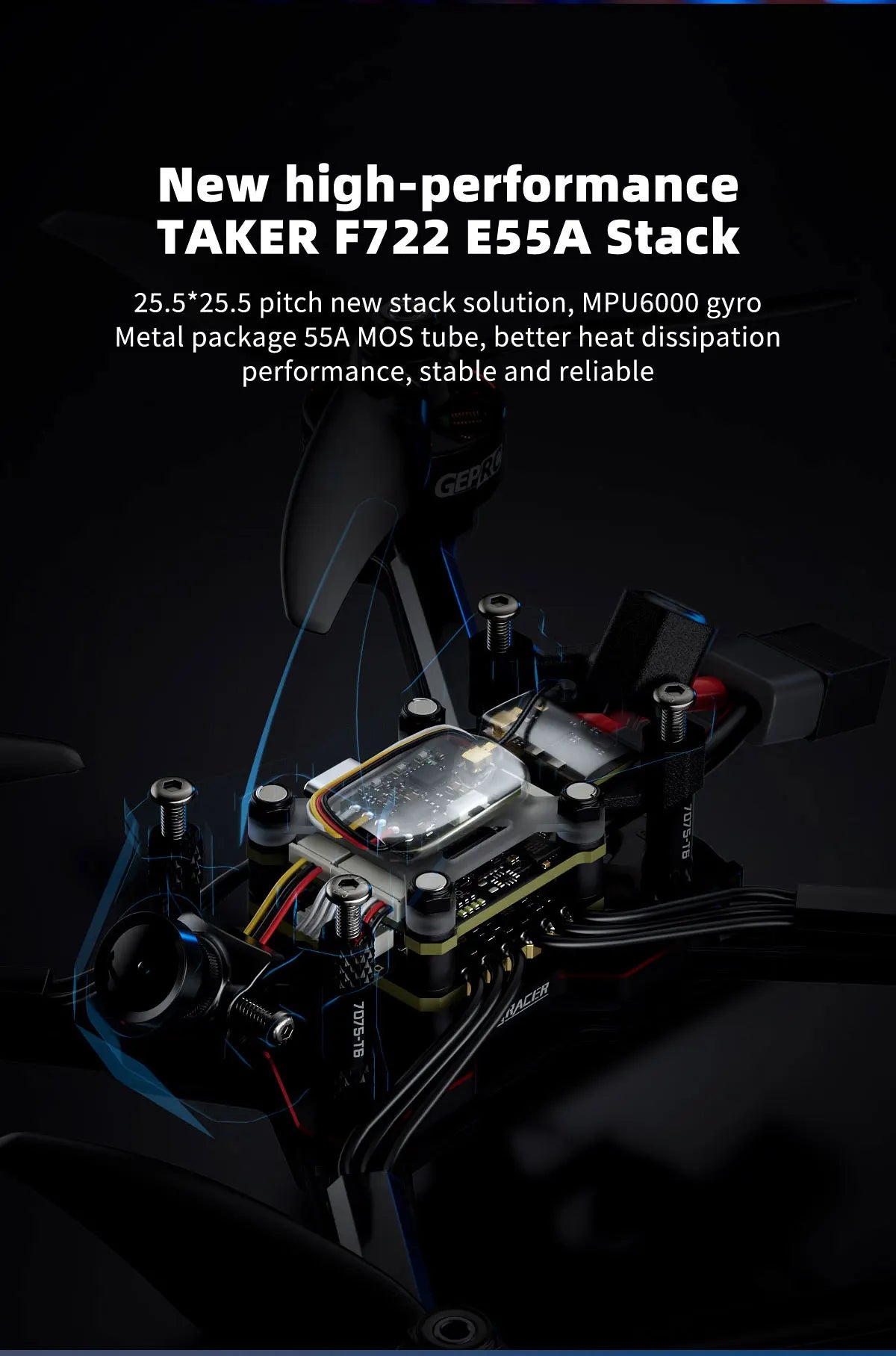 GEPRC Racer FPV Racing Drone - TAKER F722 E55A Stack SPEEDX2 2207 TMOTOR F60PROV Drone Kit VTX Light Fast Freestyle RC Quadcopter 16 GEPRC Racer FPV, MPU6OOO gyro Metal package 55A MOS tube, better