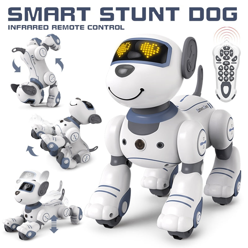 फनी आरसी रोबोट इलेक्ट्रॉनिक डॉग स्टंट डॉग - बच्चों के खिलौनों के लिए वॉयस कमांड प्रोग्रामेबल टच-सेंस म्यूजिक सॉन्ग रोबोट डॉग