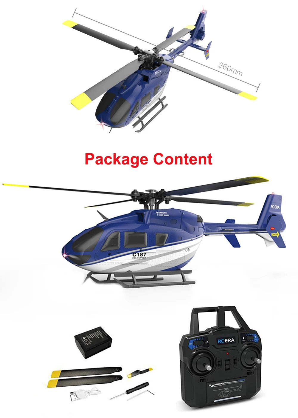 RC ERA C187 Rc Helicopter, Package Contents Rce "C187 RC ERA 260mm 9580