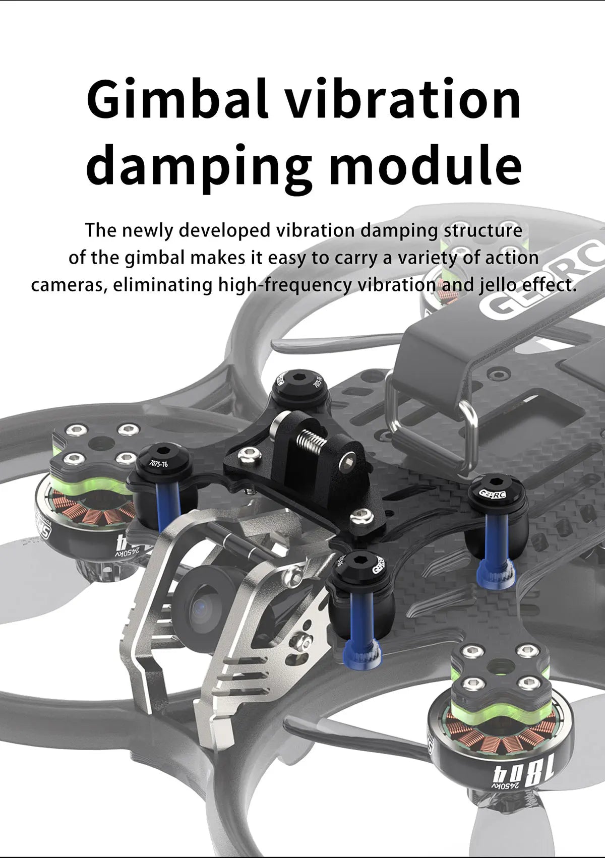 GEPRC Cinebot 30 FPV Drone, gimbal's vibration damping structure eliminates high-frequency vibration and j