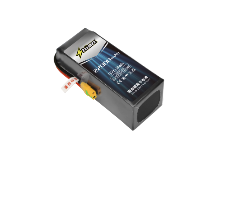 High-density solid-state lithium battery, 6S/12S/14S, 22000mAh, 10C, 350Wh/kg, designed for heavy-lift UAV drones.
