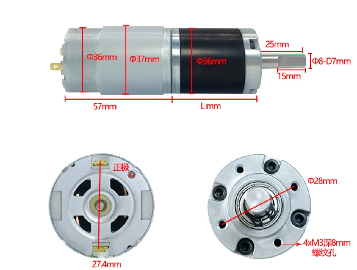 36GP-555 Planetary DC Gear Motor, 12V/24V, 11-1538 RPM