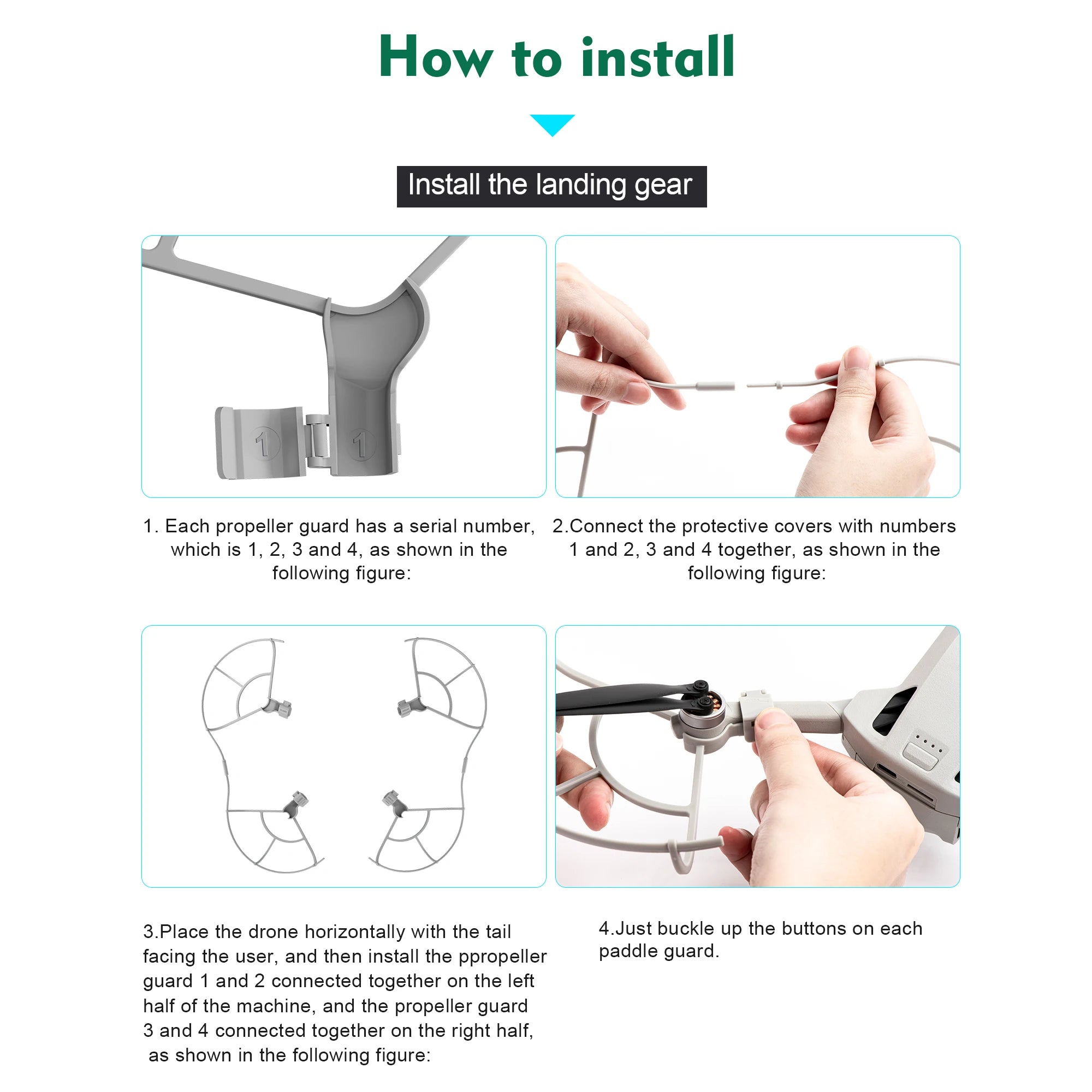 For DJI Mini 4 Pro Propeller Guard - Blade Protective Cover Anti-collision Ring Landing Gear Foldable Extended Legs 21 For DJI Mini 4 Pro Propeller Guard, connect propeller guards with numbers 1, 2, 3 and 4 together . connect the protective covers