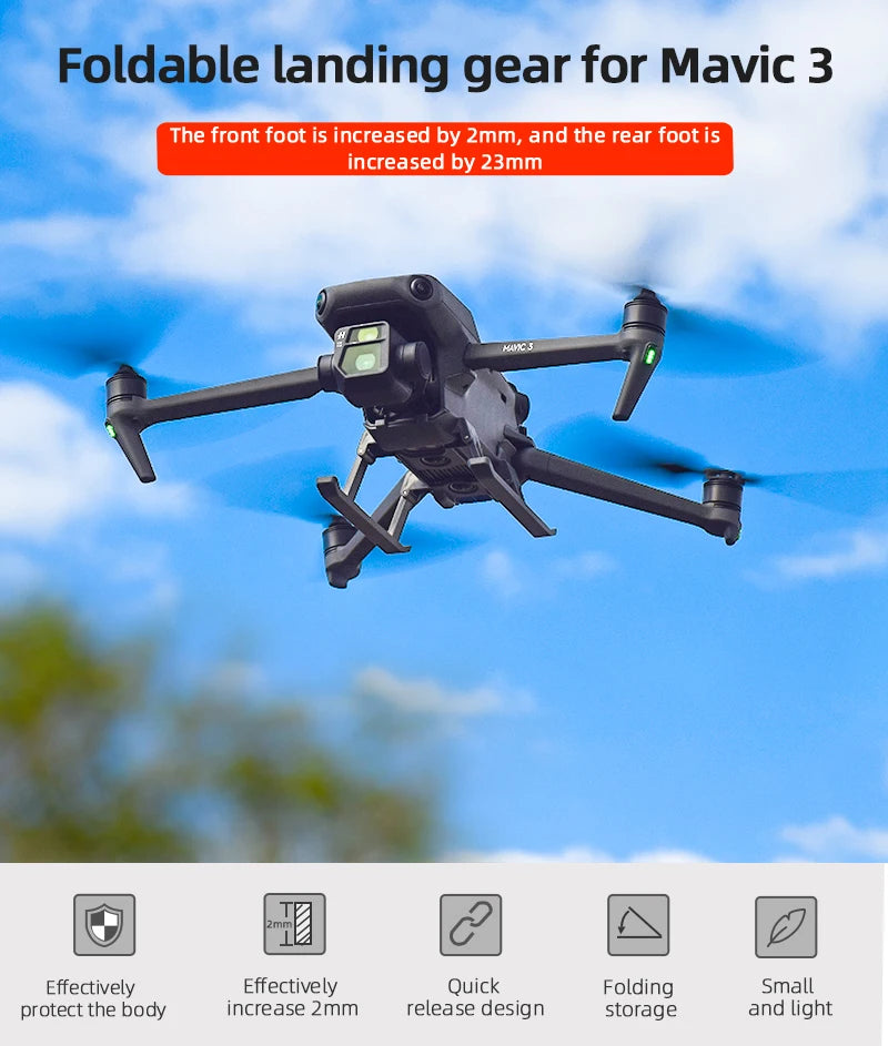 Landing Gear for DJI Mavic 3/3 Classic Drone - Height Extender Support Leg Gimbal Camera Protector Leg Mavic 3 Accessories 19 Landing Gear for DJI Mavic 3/3 Classic Drone, Foldable landing gear for Mavic 3 The front foot is increased by Zmm, and the