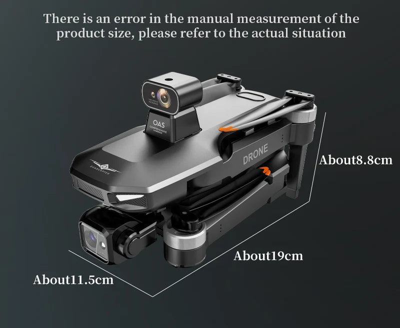 KF104 MAX2 Drone, Product dimensions may differ from manual specifications; actual size approximately 8.8x19x11 cm.