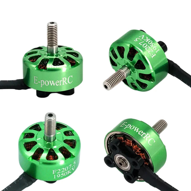 E-POWERRC F2207.5 brushless motor for FPV drones, with 1750KV, 1950KV, and 2550KV options.