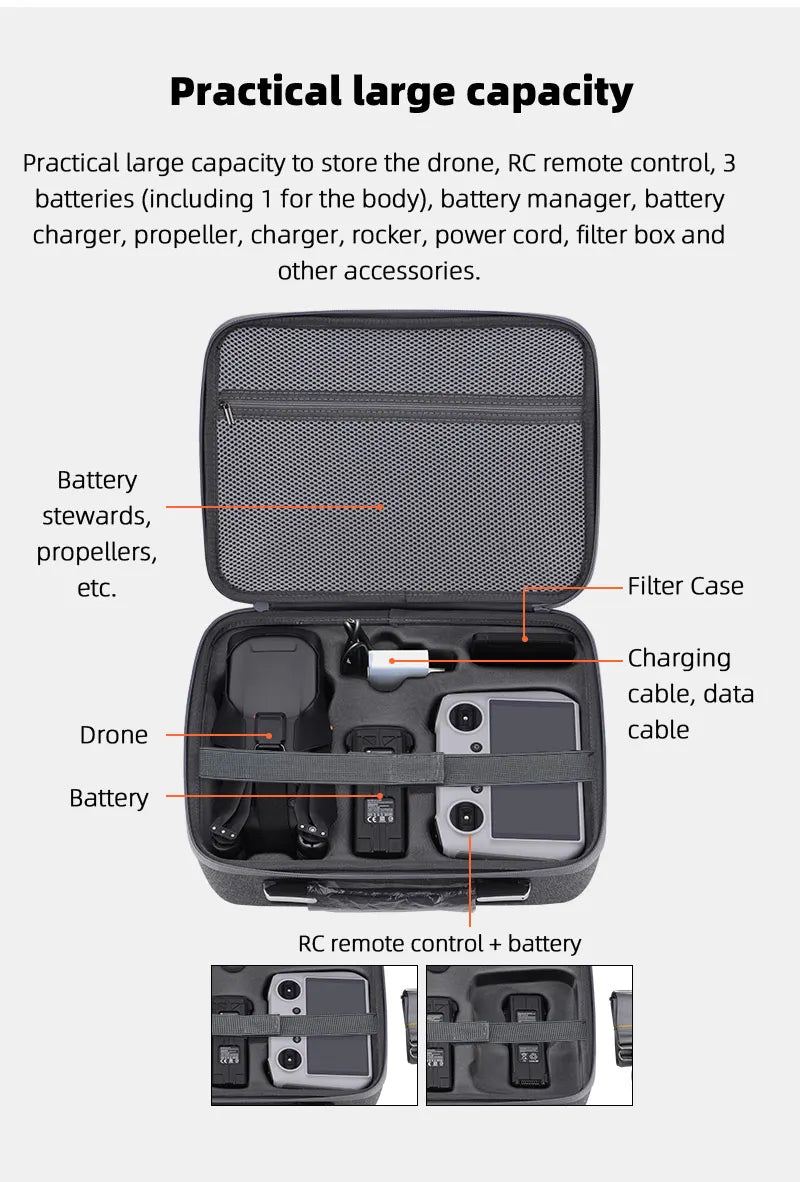 Shoulder Bag for DJI Mavic 3 - Classic Carrying Bag Portable Storage Bag Outdoor Handbag Drone Accessories 11 Shoulder Bag for DJI Mavic 3, battery manager, battery charger; propeller, charger, rocker, power cord, filter box