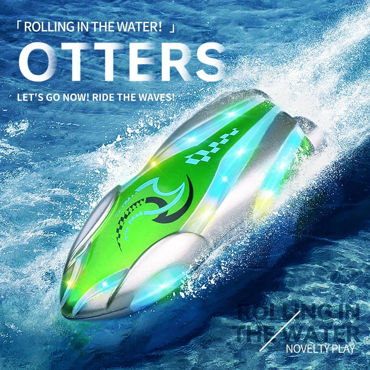 Mini Remote Controlled Boat RC Stunt Ship, LED, 2.4G, 360° rotation, 15m range, 3.7V 100mAh, pool/bathtub toy