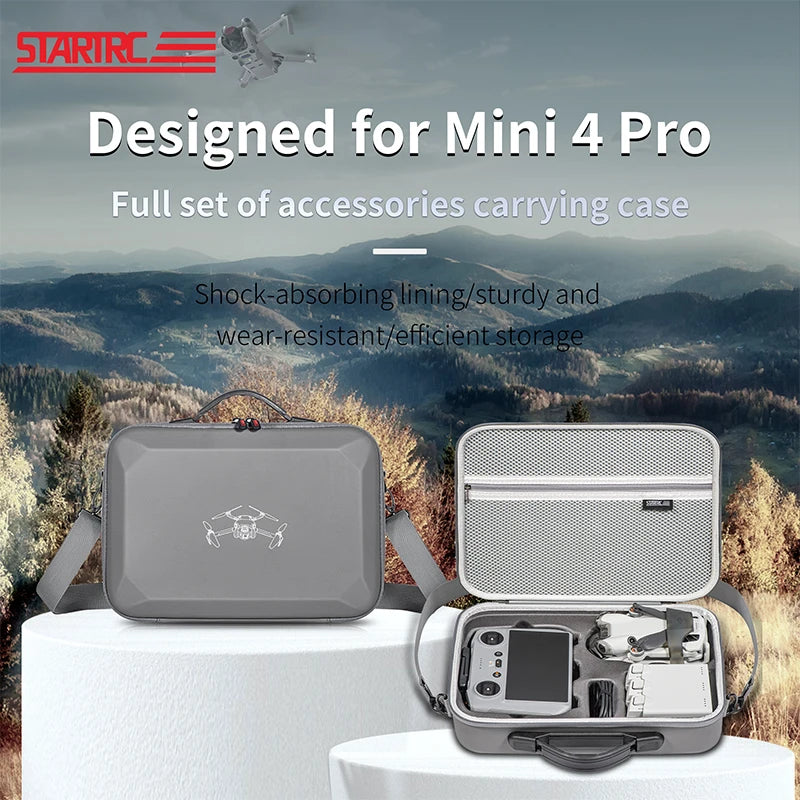 A compact, shock-absorbing case for the DJI Mini 4 Pro, offering efficient storage and protection for drone and accessories during transport.