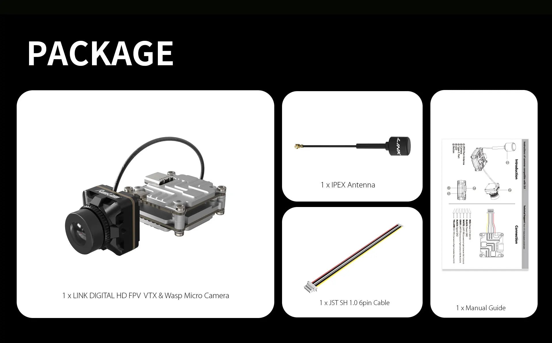 RunCam Link Wasp - Digital FPV VTX 120FPS 4:3 Camera DJI HD System 20 RunCam Link Wasp SPECIFICATIONS Wideangle : 155°